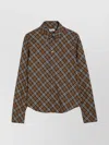 Burberry Check Cotton Shirt Cuffed Sleeves In Brown