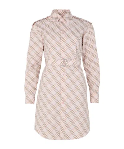 Burberry Check Cotton Shirt Dress In Beige