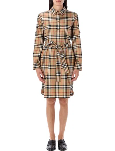 Burberry Vintage Check-pattern Belted Shirt Dress In Brown