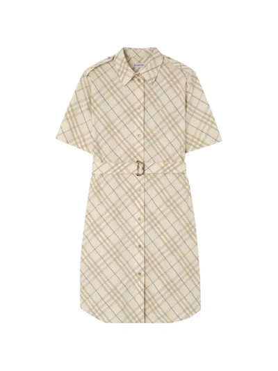 Burberry Check Cotton Shirt Dress In Neutral
