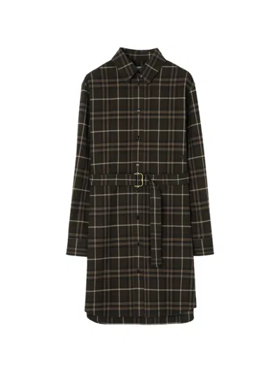 Burberry Check Cotton Shirt Dress In Brown