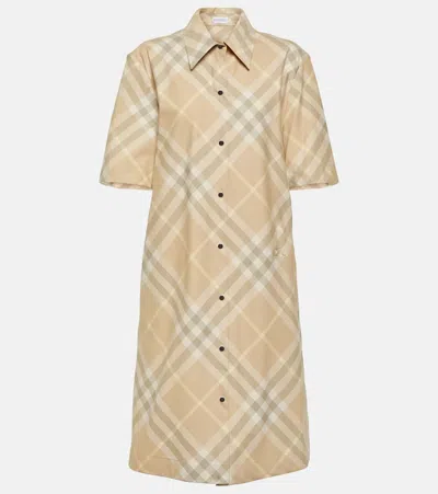 Burberry Check Cotton Shirt Dress In Beige