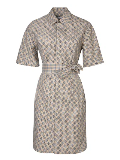 Burberry Check Cotton Shirt Dress In Green