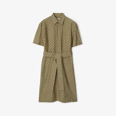 Burberry Check Cotton Shirt Dress In Light Sage