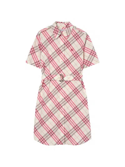 Burberry Check Cotton Shirt Dress In Multi
