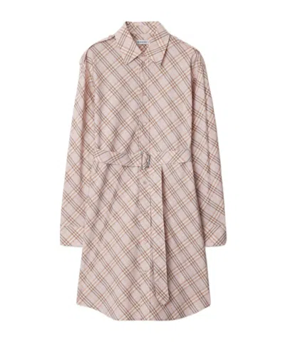 BURBERRY BURBERRY CHECKED BELTED WAIST SHIRT DRESS
