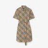 Burberry Beige Check Motif Cotton Shirt Dress In Sand