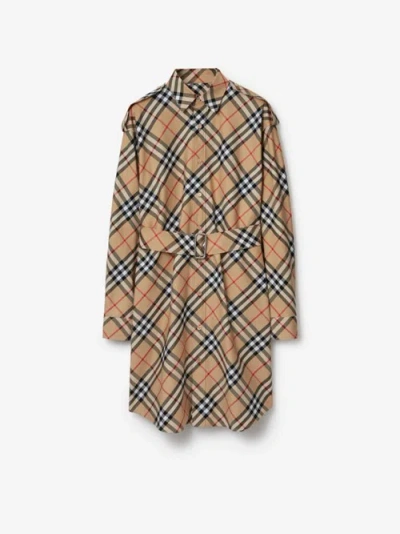 Burberry Check Cotton Shirt Dress In Brown