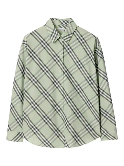 Burberry Check Cotton Shirt In Green