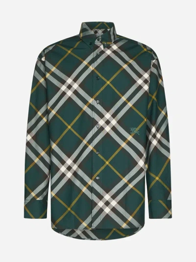 Burberry Ekd-embroidered Checkered Cotton Shirt In Ivy Check
