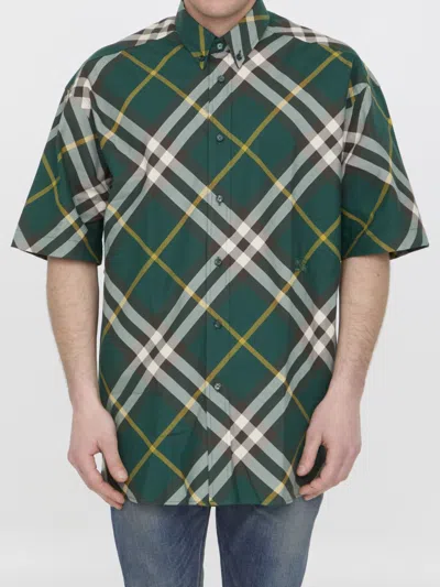 Burberry Check Cotton Shirt In Green