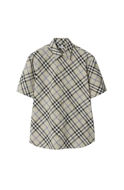 Burberry Cotton Shirt With Checked Pattern And Pockets In Multi