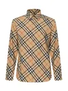 Burberry Men Beige Shirt With Classic Collar And All-over Check Motif In Cotton Man In Multi