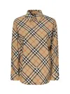 Burberry Women Beige Shirt With Classic Collar And All-over Check Motif In Cotton Woman In Multi