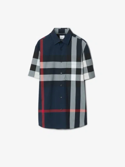 Burberry Check Cotton Shirt In Blue