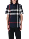 Burberry Short-sleeve Check Stretch Cotton Poplin Shirt In Grey
