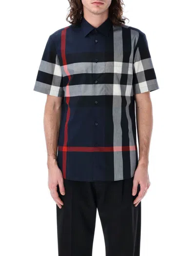 Burberry Men's Check Cotton Shirt In Blue