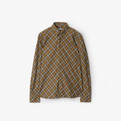 Burberry Beige Button-down Shirt With Check Pattern In Brown