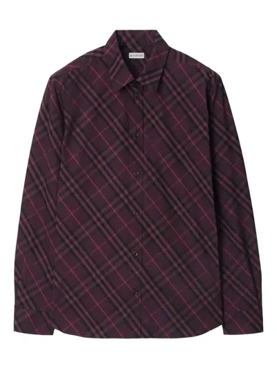 Burberry Check Cotton Shirt In Purple