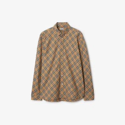 Burberry Cotton Check Shirt With Button-down Collar In Yellow