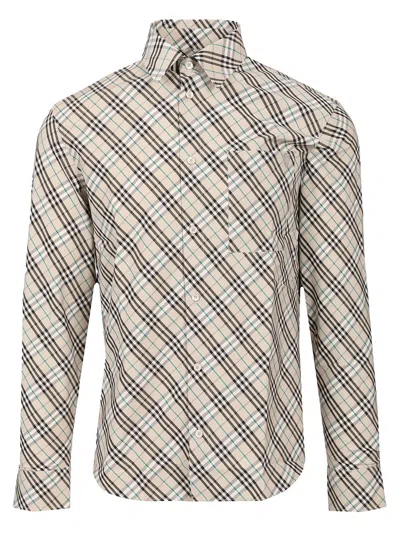 Burberry Check Cotton Shirt Shirts Grey In Gray
