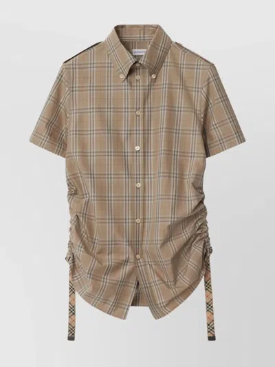 BURBERRY CHECK COTTON SHIRT WITH EPAULETTES AND SIDE TIES