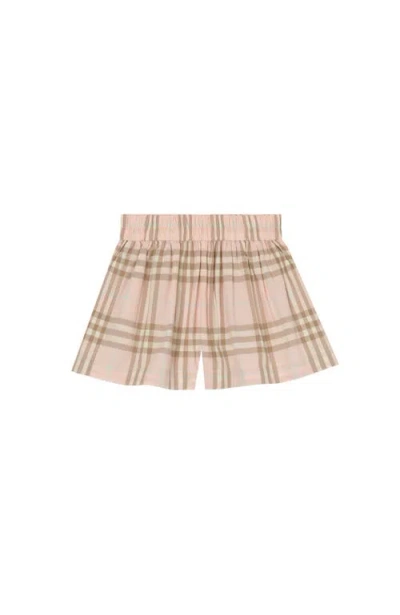 Burberry Babies'  Check Cotton Shorts In Brown
