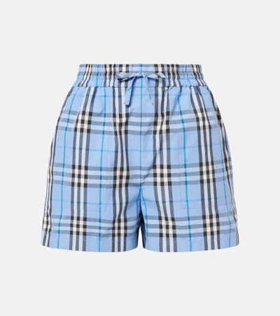 Burberry Check Cotton Shorts In Blue