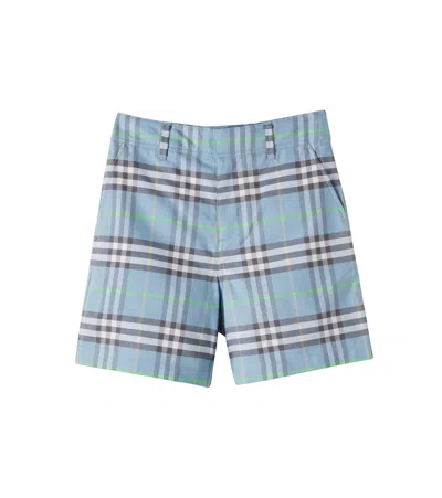 Burberry Check Cotton Shorts In Blue