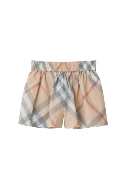 Burberry Babies'  Check Cotton Shorts In Pale Stone