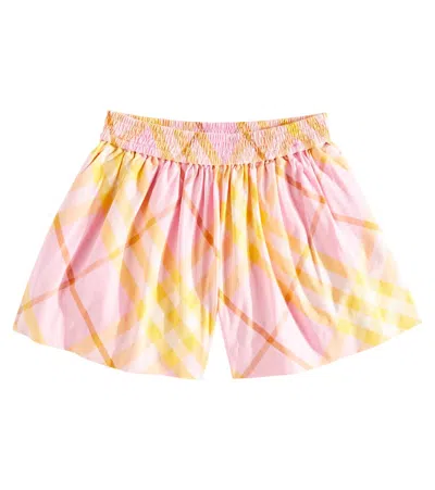 Burberry Kids'  Check棉质短裤 In Pink