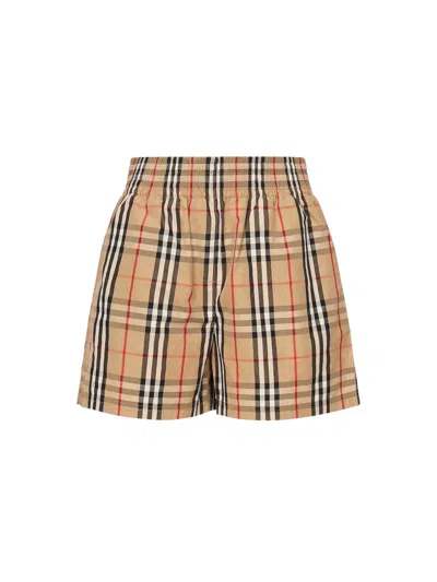 Burberry Check Cotton Shorts In Neutral