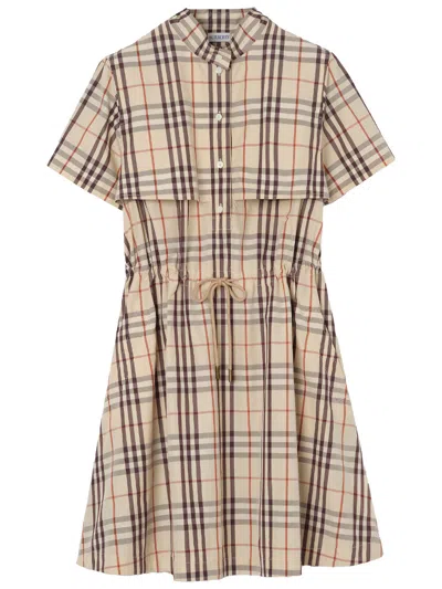 Burberry Check Cotton Short-sleeved Dress In Brown