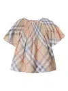Burberry Beige Top For Girl With Vintage Check In Neutrals