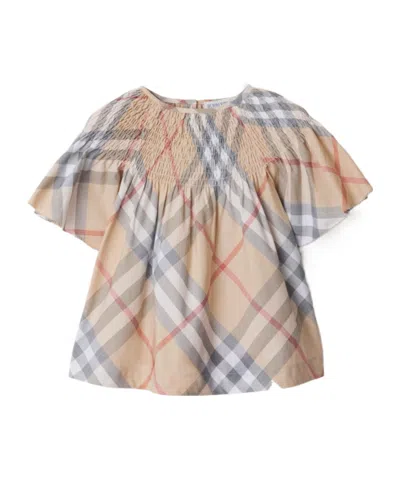 Burberry Check Cotton Top In Nude