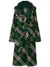Burberry Check Belted Trench Coat With Faux Fur Collar In Green