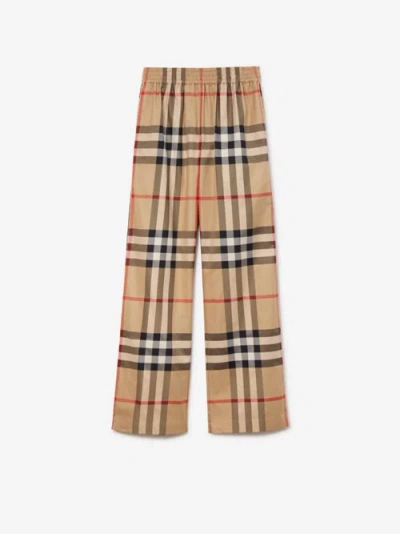 Burberry Check Cotton Trousers In Blue