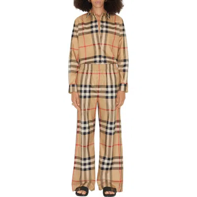 Burberry Check Cotton Trousers In Brown