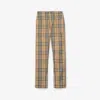 Burberry Beige Pants With Ekd Embroidery On The Rear And Check Motif All-over In Tech Fabric Man In Sand