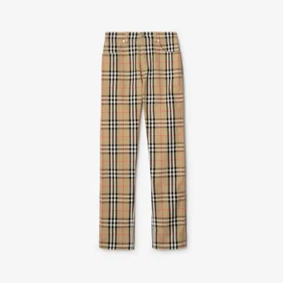 Burberry Men Beige Pants With Ekd Embroidery On The Rear And Check Motif All-over In Tech Fabric Man In Brown