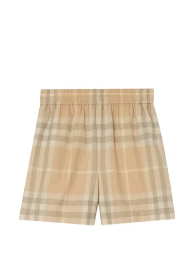 Burberry Check Cotton Twill Shorts In Yellow