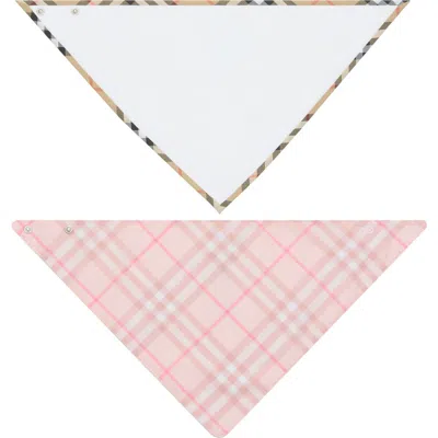 Burberry Kids'  Check Cotton Two-piece Bib Set In Pink