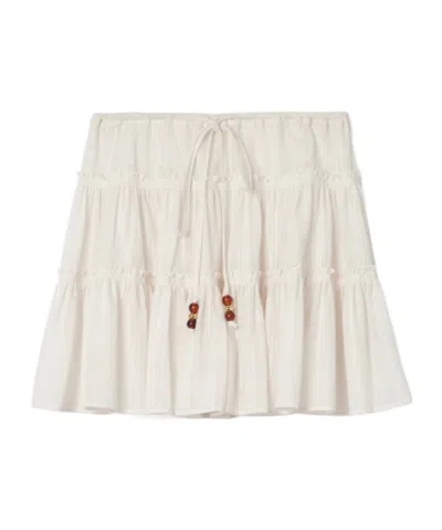 Burberry Cotton Voile Tiered Mini Skirt In White