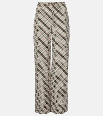 BURBERRY CHECK COTTON WIDE-LEG PANTS
