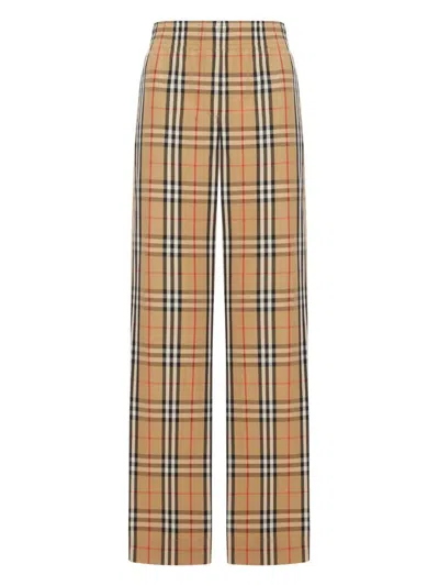Burberry Check Cotton Wide-leg Trousers With Contrasting Side Stripes Clothing In Neutral
