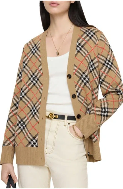 Burberry Check Cotton Wool Cardigan In Brown