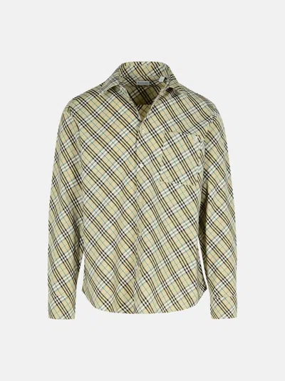 Burberry 'check' Cream Cotton Shirt In White