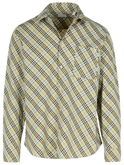 Burberry Check Cream Cotton Shirt In Green