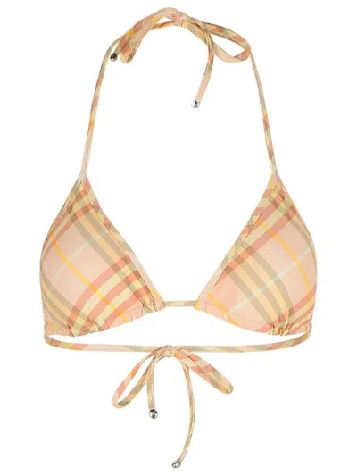 Burberry 'check' Cream Polyamide Blend Bikini Top In Beige