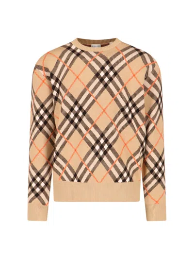 Burberry Check Crew Neck Sweater In Brown